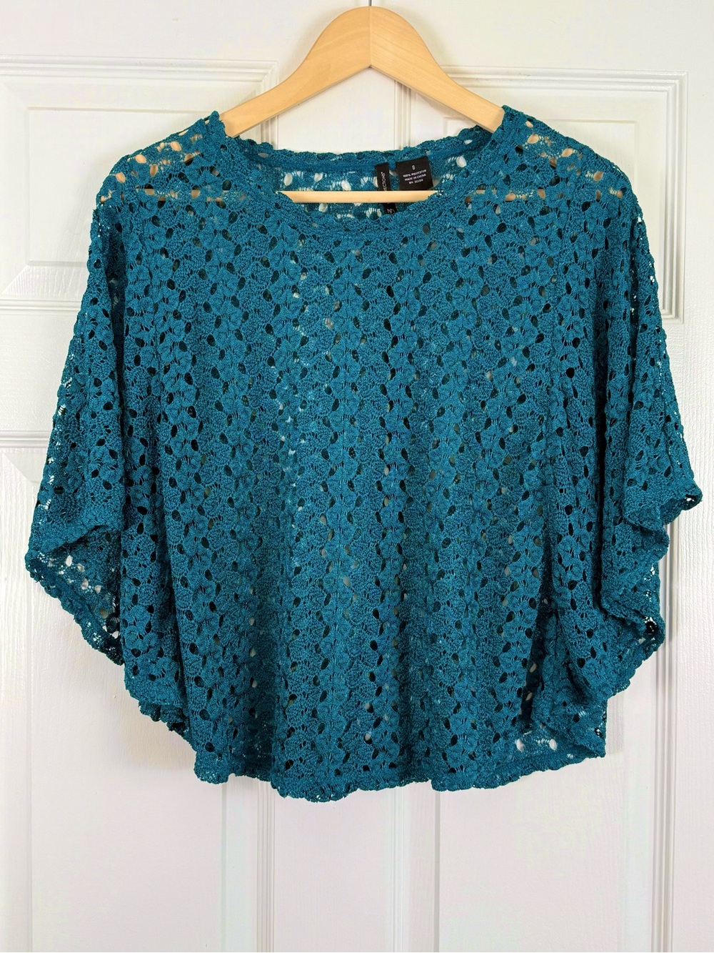 NWOT New Directions Dark Teal Crochet Open-Knit Boxy Popover Topper Small